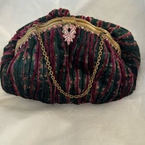 Source Unknown Pink and Green Mini Bag with Gold Accents